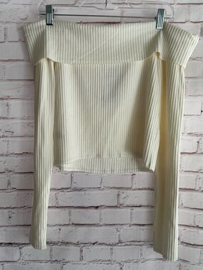 wild‎ fable Off-the-Shoulder Ribbed Long Sleeve Top in Cream